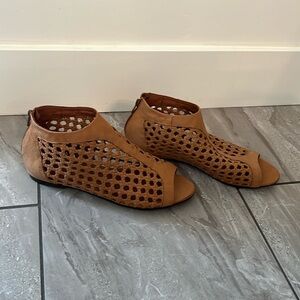 Sundance Leather Sandals, zip back closure, peep toe, caged, 39